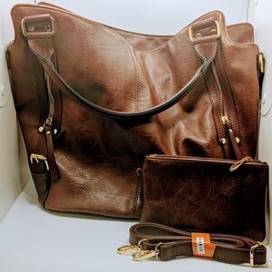 NWOT ♥️ Brown Leather Tote Bag Set